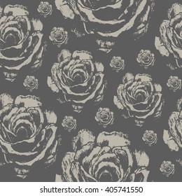 Seamless Pattern, Flower, Rose, Ornament, Pencil Drawing, Dark Backgrounds