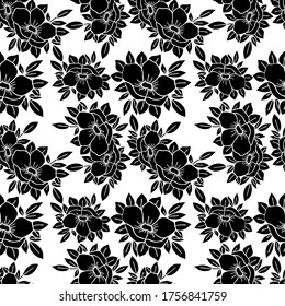 seamless pattern, flower silhouette in monochrome color, floral ornament for wallpaper and fabric, for cards, banners