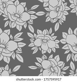 seamless pattern, flower silhouette in monochrome color, floral ornament for wallpaper and fabric, for cards, banners