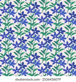 Seamless pattern with flower in simple hand drawn and linocut style. Simple contour vector illustration for cosmetics, postcard and pattern.