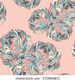 Seamless pattern flower sketch peony