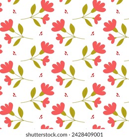 Seamless pattern with flower sprig. Spring flower in flat style. Pattern for background, textile, packaging or any of your designs.