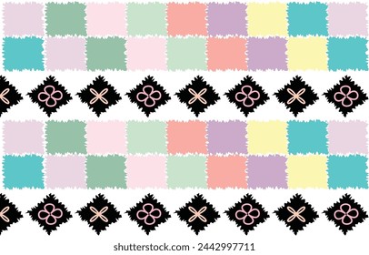 seamless pattern, flower, square, star and color pastel style mix became abstract seamless