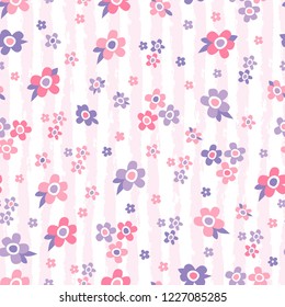 Seamless pattern with flower & stripes. Vector floral background.