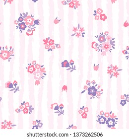 Seamless pattern with flower & stripes. Vector floral background. 