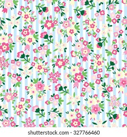 Seamless pattern with flower & stripes. Vector floral background.