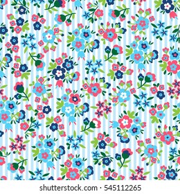 Seamless pattern with flower & stripes. Vector floral background