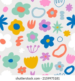 Seamless pattern with flower pattern. Summer mood. Vector Hand drawn background for design and card, covers, package, wrapping paper.