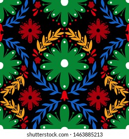 Seamless pattern flower traditional. Nature folk ornament. Ethno boho style.Hand drawing. Vector illustration.