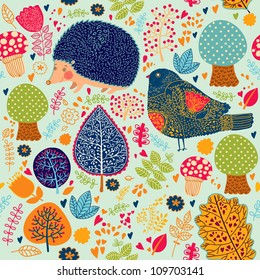 Seamless pattern with flower, trees and crew cut