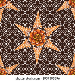 Seamless pattern with flower vector Illustration, batik style 