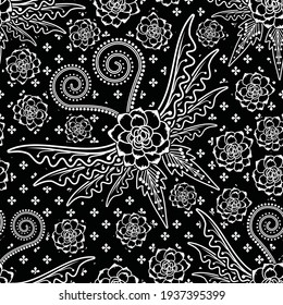 Seamless pattern with flower vector Illustration, batik style 