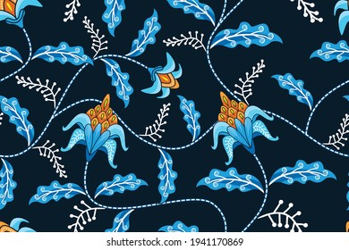 Seamless pattern with flower vector Illustration, Fantasy batik style