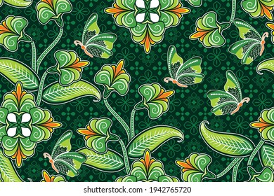 Seamless pattern with flower vector Illustration, Fantasy batik style