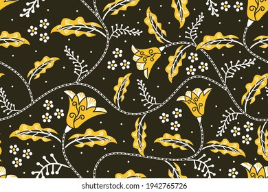 Seamless pattern with flower vector Illustration, Fantasy batik style