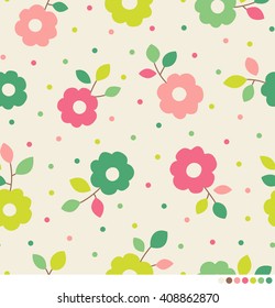 Seamless pattern of flower vector with little dot background
