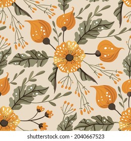 Seamless pattern with flower. Vector ornate vintage illustration. Detailed floral ornament. Boho botanical background.