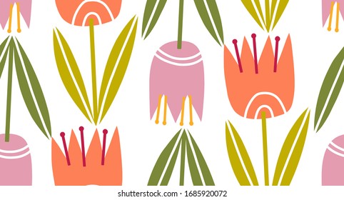 Seamless pattern with a flower in vibrant color. Floral seamless background for fashion prints. Can be used for t-shirt print, fashion print design, fabric, and wrapping.