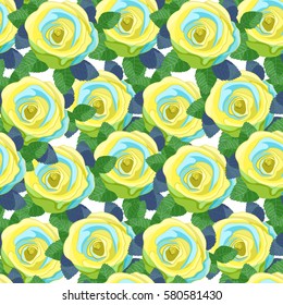 seamless pattern Flower yellow rose with leaves  vector illustration