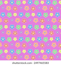 Seamless pattern with flower.Colorful flowers repeat pattern isolated on purple background.Graphic vector illustration.