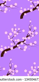 Seamless pattern. Flowering branch of a cherry tree.