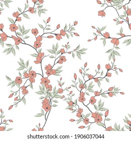 Seamless Pattern Of Flowering Branches