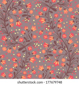 Seamless pattern of flowering branches. Vector illustration.