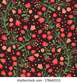 Seamless pattern of flowering branches. Vector illustration.