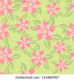 seamless pattern of flowering decorative flowers with leaves
