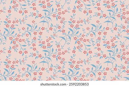 seamless pattern of flowering spring branches ,Vintage floral pattern. Rich ornament, old style pattern, Vintage hippie style. Cute floral pattern. Comely trendy dark pink flowers on pink background.