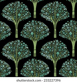 Seamless pattern with flowering trees
