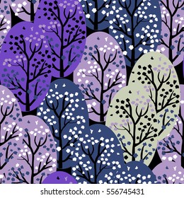 Seamless pattern with flowering trees. Flower Garden, vector. Ideal for fabric, wallpaper, wrapping paper, children's products, packaging design, pattern on the surface, gadgets and more 