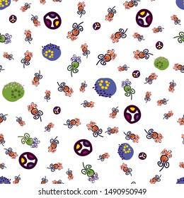 Seamless pattern with flowers and Abstract dots. Can be used for printing on packaging, bags, cups, laptop, box, etc. Pattern under the mask. Vector.