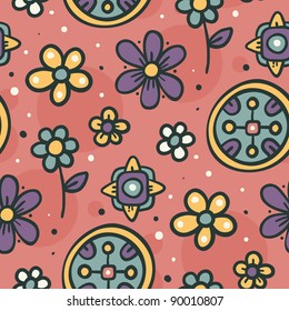 Seamless pattern with flowers and abstract elements