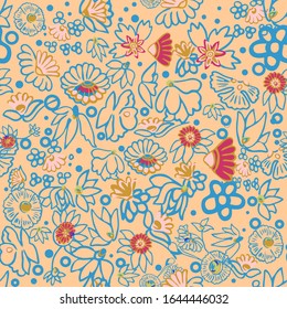 Nahtloses Muster mit Blumen. Abstrakter floraler Hintergrund. Nahtloses Muster mit Blumen. Abstrakter floraler Hintergrund. Abstrakte Blumenelemente Papier Collage.Vektorillustration Illustration handgezeichnet.
