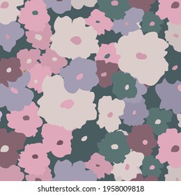 Seamless pattern with flowers. Abstract floral background in pastel colors. Hand drawn spring texture. Minimal illustration in pastel colors. Colorful vector print.