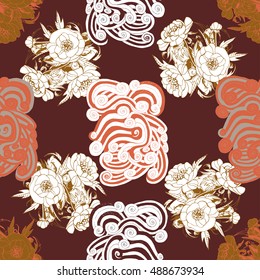 Seamless pattern with flowers and abstract motifs