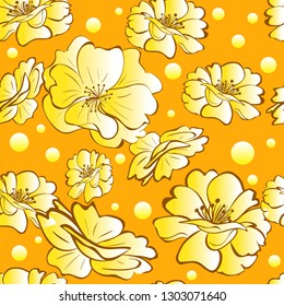 Seamless pattern of Flowers of apple or cherry. Vector illustration.