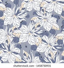 Seamless pattern with flowers of apple tree. Abstract color. Wallpaper, fabric or design of gift paper. Vector illustration
