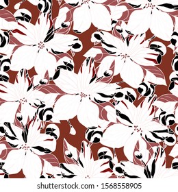 Seamless pattern with flowers of apple tree. Abstract color. Wallpaper, fabric or design of gift paper. Vector illustration..Print for bed linens, textiles, greeting cards, wrapping paper, gift box
