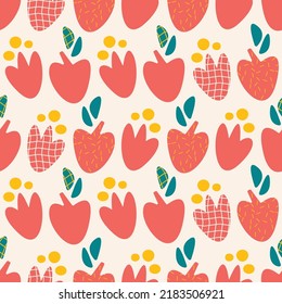 Seamless pattern with flowers and apples. Botanical vector background, print, design