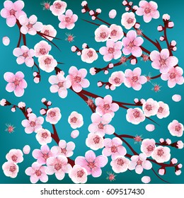 Seamless Pattern with flowers. Apricot, peach, cherry, plum.  Vector illustration. Springtime. flowers. 