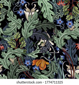 Seamless pattern with flowers in art deco style. Modern trendy print.