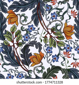 Seamless pattern with flowers in art deco style. Modern trendy print.