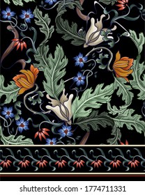 Seamless pattern with flowers in art deco style. Modern trendy print.