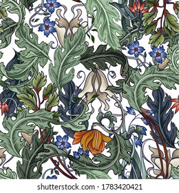 Seamless pattern with flowers in art deco style. Modern trendy print