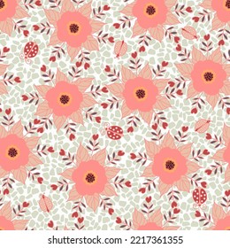 Patrón sin foco con flores. Antecedentes de tejidos, textiles, embalajes y papel pintado. Ilustración vectorial. 