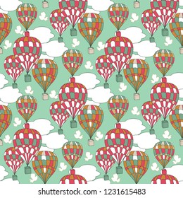 Seamless pattern of flowers, Balloons , clouds and birds . texture for design. Stylish trend for fabric