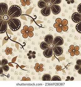 Seamless pattern flowers batik tropical plants and leaves. Floral seamless vector tropical pattern background