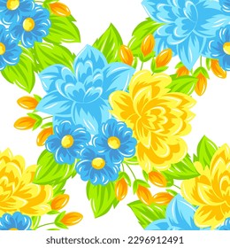 Seamless pattern with flowers. Beautiful bouquet of blooming plants. Natural illustration.